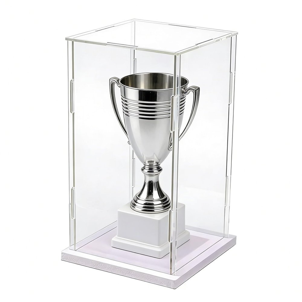 360 Clear Trophy Display Case, Home Storage Acrylic Protection Showcase for Action Figures, Assemble Countertop Transparent Display Box(White Base,45x45x60cm)