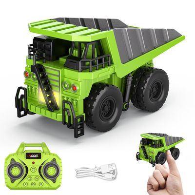 Aka Supaku 1/64 RC Dump Truck, Mini Dump Truck Toy,10-Channel Remote Control Toy Cars with Metal Bed & Light/Sounds,RC Construction Vehicles Birthday Gifts for Kids Boys Girls