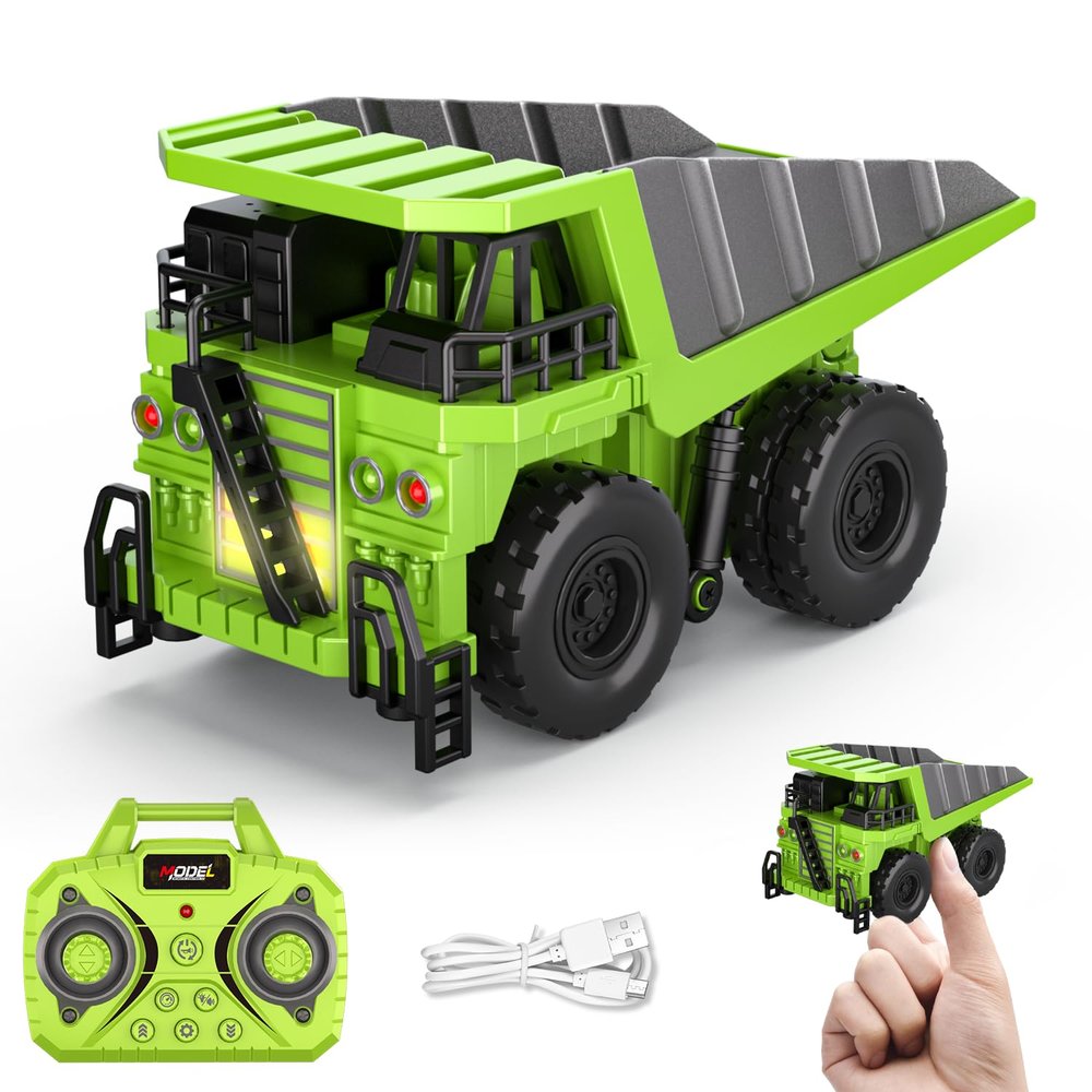 Aka Supaku 1/64 RC Dump Truck, Mini Dump Truck Toy,10-Channel Remote Control Toy Cars with Metal Bed & Light/Sounds,RC Construction Vehicles Birthday Gifts for Kids Boys Girls