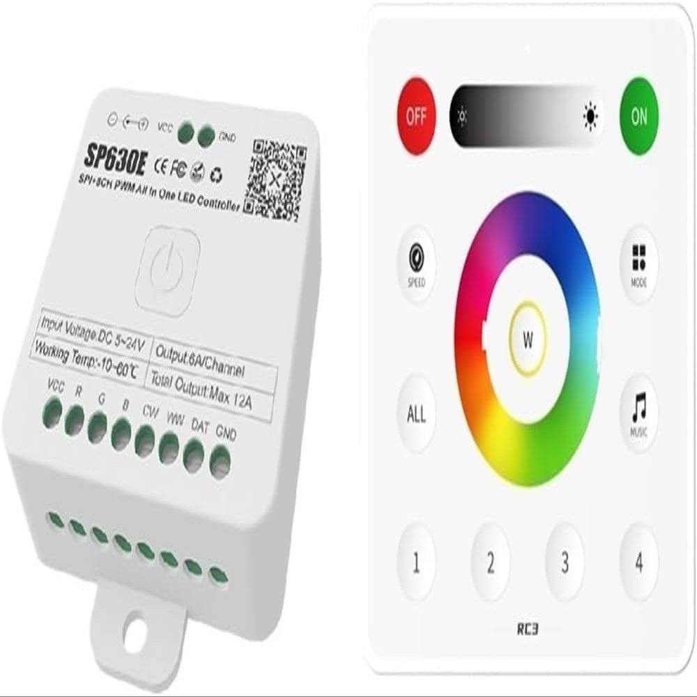 DC5V-24V SP630E All-in-one LED Controller SPI Pixel 5CH RGB RGBW PWM LED Light WS2811 5050 3528 FCOB 2.4G Remote Control(Sp630e and Rc4)