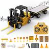 1/64 Full Proportional RC Forklift Toy,10 Channel 2 Mode Mini Remote Control Forklift Truck with Flatbed Tow Truck, 3 in 1 Transformable Lift Fork & Hook & Trailer with Lights & Sounds for Kids view 1