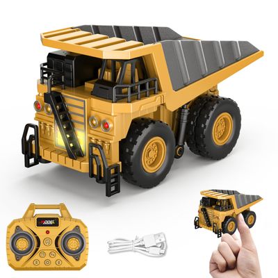 Aka Supaku 1/64 RC Dump Truck, Mini Dump Truck Toy,10-Channel Remote Control Toy Cars with Metal Bed & Light/Sounds,RC Construction Vehicles Birthday Gifts for Kids Boys Girls