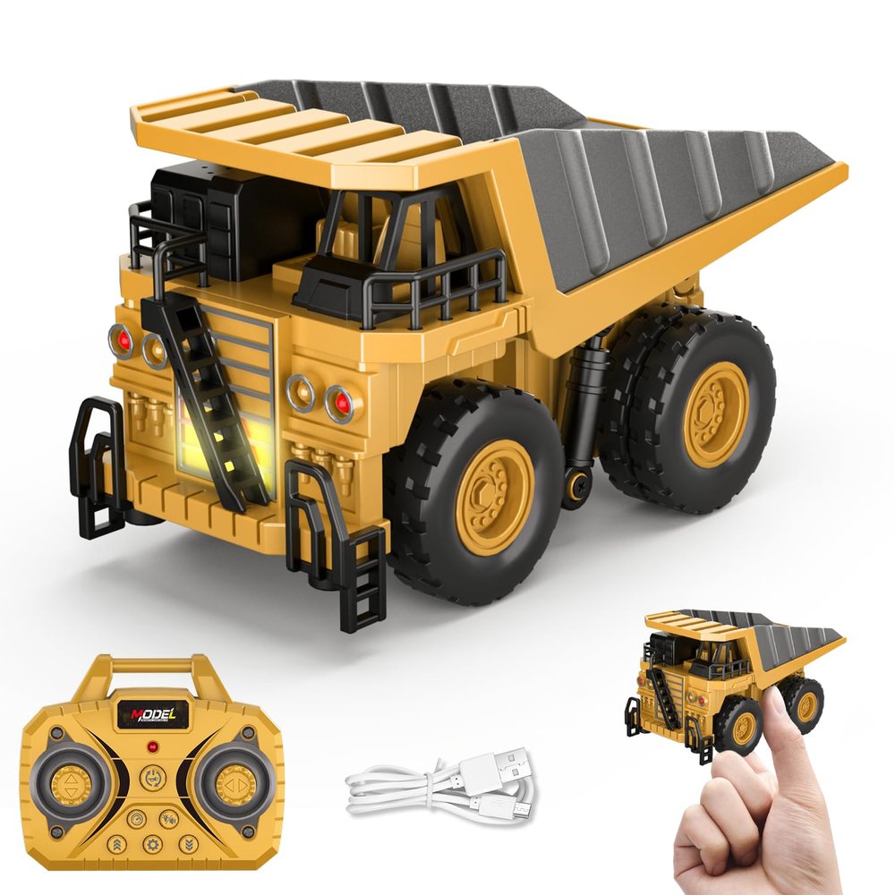 Aka Supaku 1/64 RC Dump Truck, Mini Dump Truck Toy,10-Channel Remote Control Toy Cars with Metal Bed & Light/Sounds,RC Construction Vehicles Birthday Gifts for Kids Boys Girls