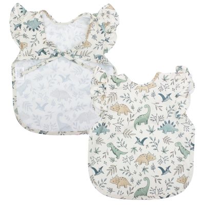 BapronBaby Flutter Foliage Dinos Bapron - No Neck Tie Safer Bib for Baby & Toddler - Soft Waterproof Stain Resistant - Machine Washable - Sz Preschool 3-5yrs