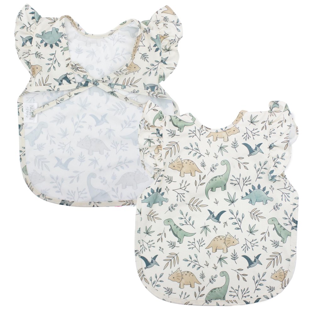 BapronBaby Flutter Foliage Dinos Bapron - No Neck Tie Safer Bib for Baby & Toddler - Soft Waterproof Stain Resistant - Machine Washable - Sz Preschool 3-5yrs