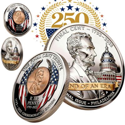 2025 New Final Cent Tribute Coin, Last Penny Coin, Last Minted Commemorative Penny, Symbolic Final Penny Keepsake, Uncirculated Pennies Challenge Coins 3D Engraved (12 Pc)