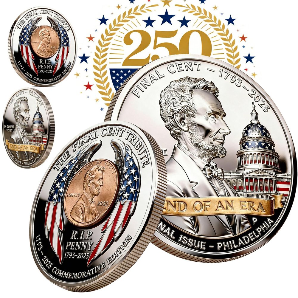 2025 New Final Cent Tribute Coin, Last Penny Coin, Last Minted Commemorative Penny, Symbolic Final Penny Keepsake, Uncirculated Pennies Challenge Coins 3D Engraved (12 Pc)