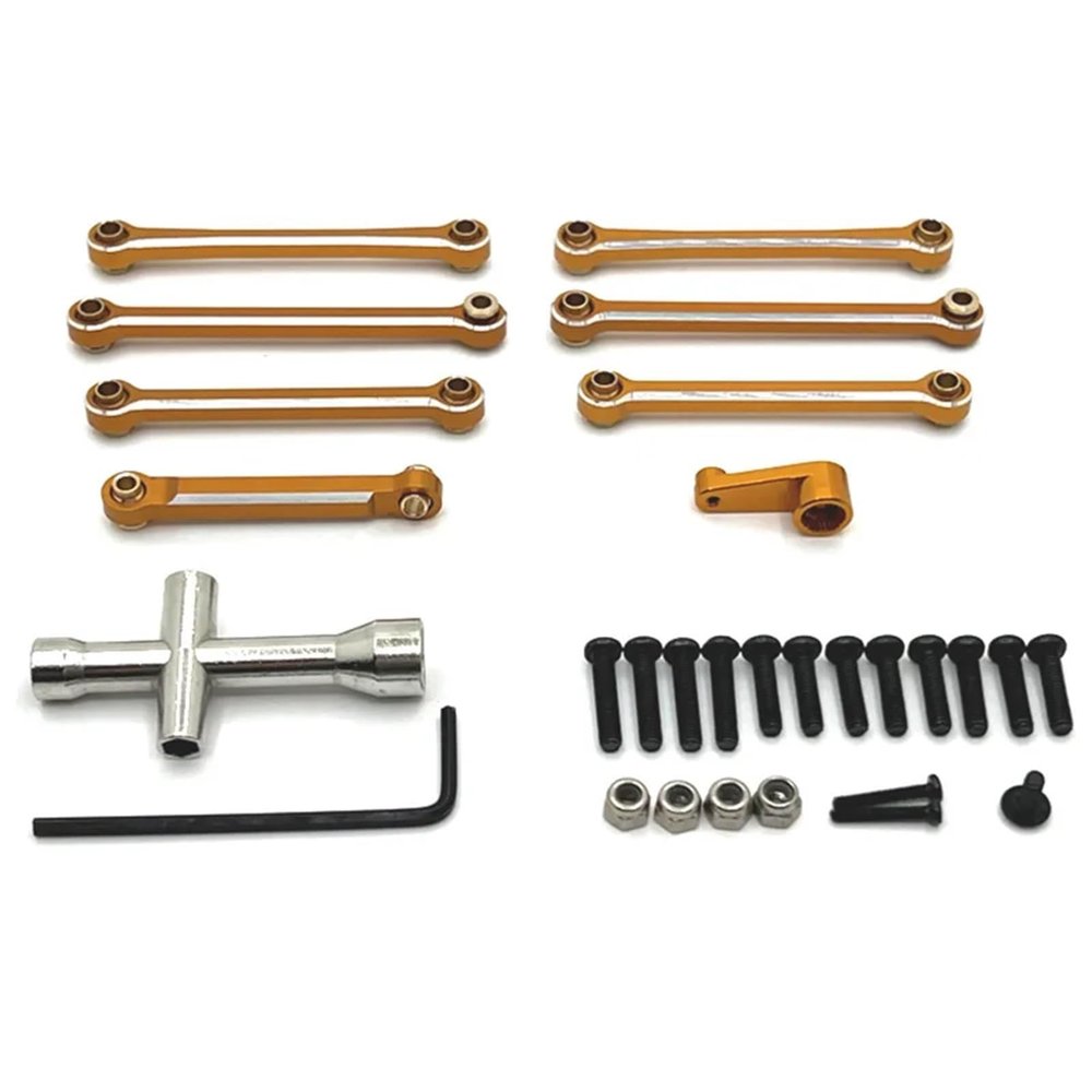For Wltoys 144001 144002 144010 1/14 124016 124017 124018 124019 124007 124008 1/12 Metal Tie Rod Linkage Link Rod Servo Arm RC Car Parts Models(Yellow)