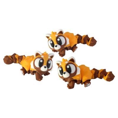 3D Printed Articulated Red Panda Fidget Toy 3 Pack Flexible Cute Animal Desk Decor, Adult Collectible 3D Printed in USA