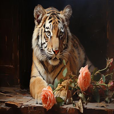 Tiger Resting By Roses Jigsaw - 35 Piece Animal Puzzle, Brain-Teasing Activity for Enthusiasts & Collectors