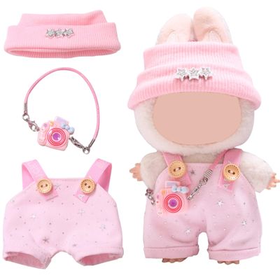 ANHOEM for Labubu Clothes Outfits Accessories for 5.91 - 6.7in Doll, Adorable Clothes for Labubu, Overalls Hat Camera Set for 15-17cm Dolls (NO Doll)