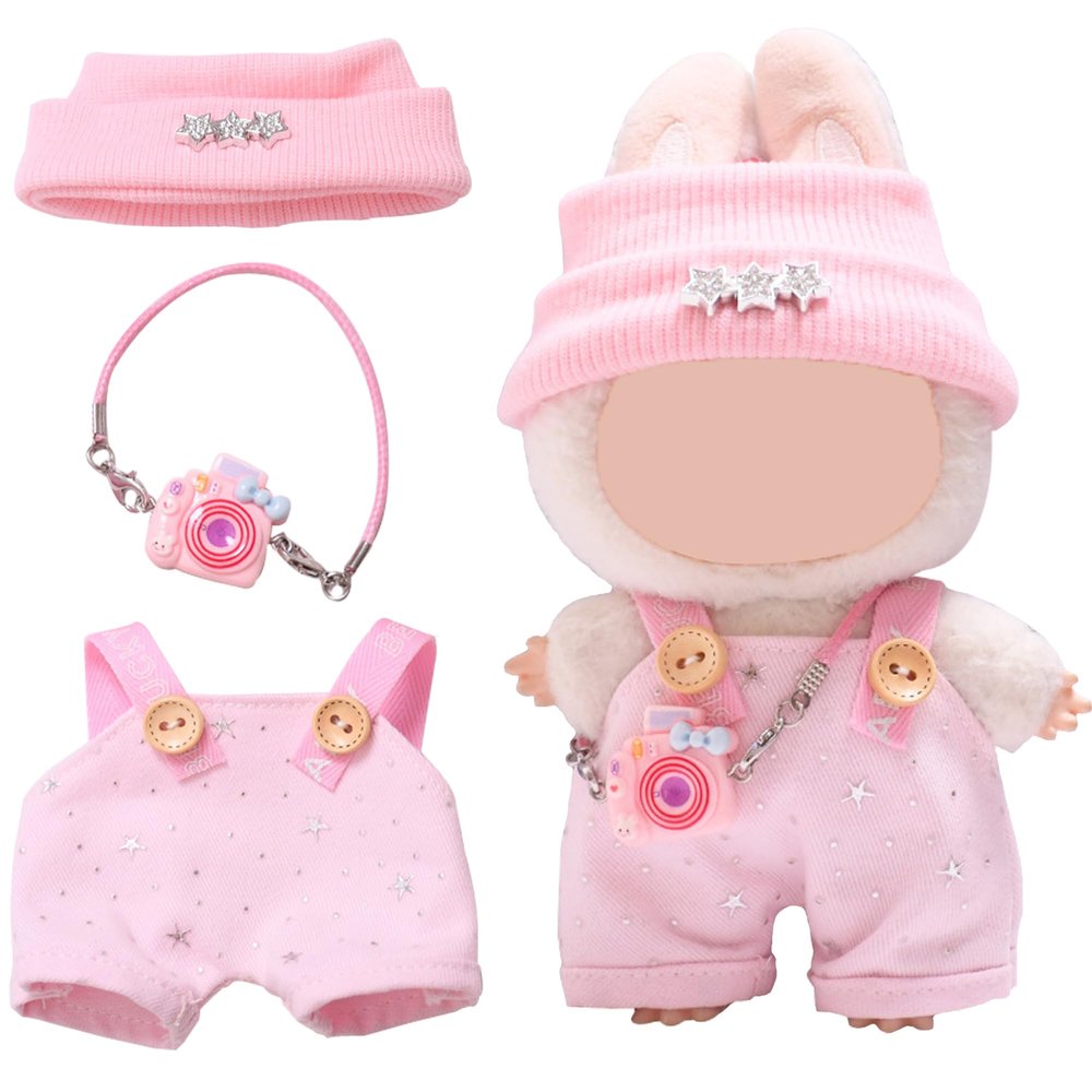 ANHOEM for Labubu Clothes Outfits Accessories for 5.91 - 6.7in Doll, Adorable Clothes for Labubu, Overalls Hat Camera Set for 15-17cm Dolls (NO Doll)