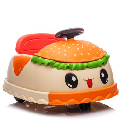 12V Hamburger Bumper Car for Kids 360 Spinning Ride On Toy with Parent Remote Bluetooth Music LED Lights and Storage Electric Bumper Car Silent Wheel Anti-Rollover for Ages 2-5 Yellow
