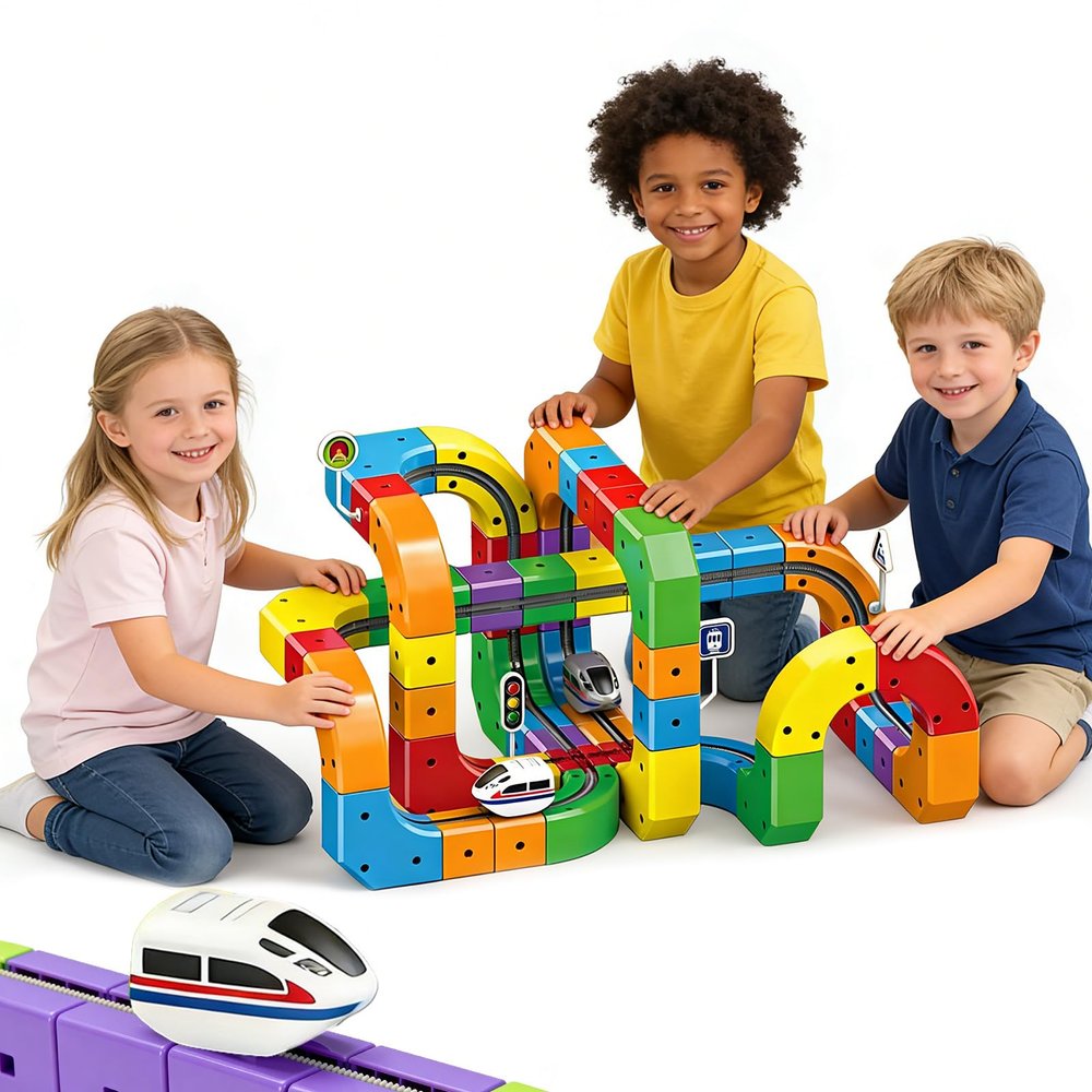 JWXTOYGDCN Electric Train Set 3D Magic Flexible Race Tracks for Kids Ages 4-8, 123PCS Anti Gravity Race Track with Car for Toddler 3-5, STEM Educational Building Toy Gift for Boys & Girls