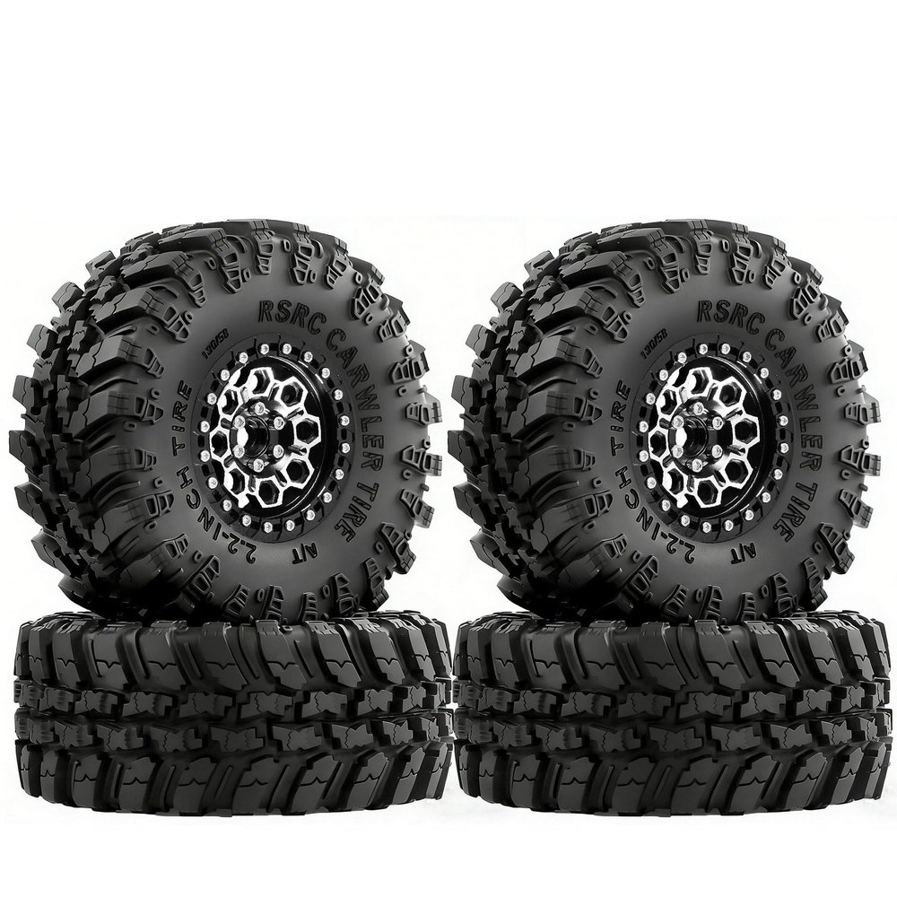 2.2 Wheels and Tires Set Aluminum Beadlock Wheels All-Terrain Mud Tires For 1/8 RC Crawler Cars Axial Capra Wraith/TRX4 Wheels Gen8 Everest Gen7 Pro Traxxas TRX4 Axial Gen8 SCX10 II RC4WD /4pcs