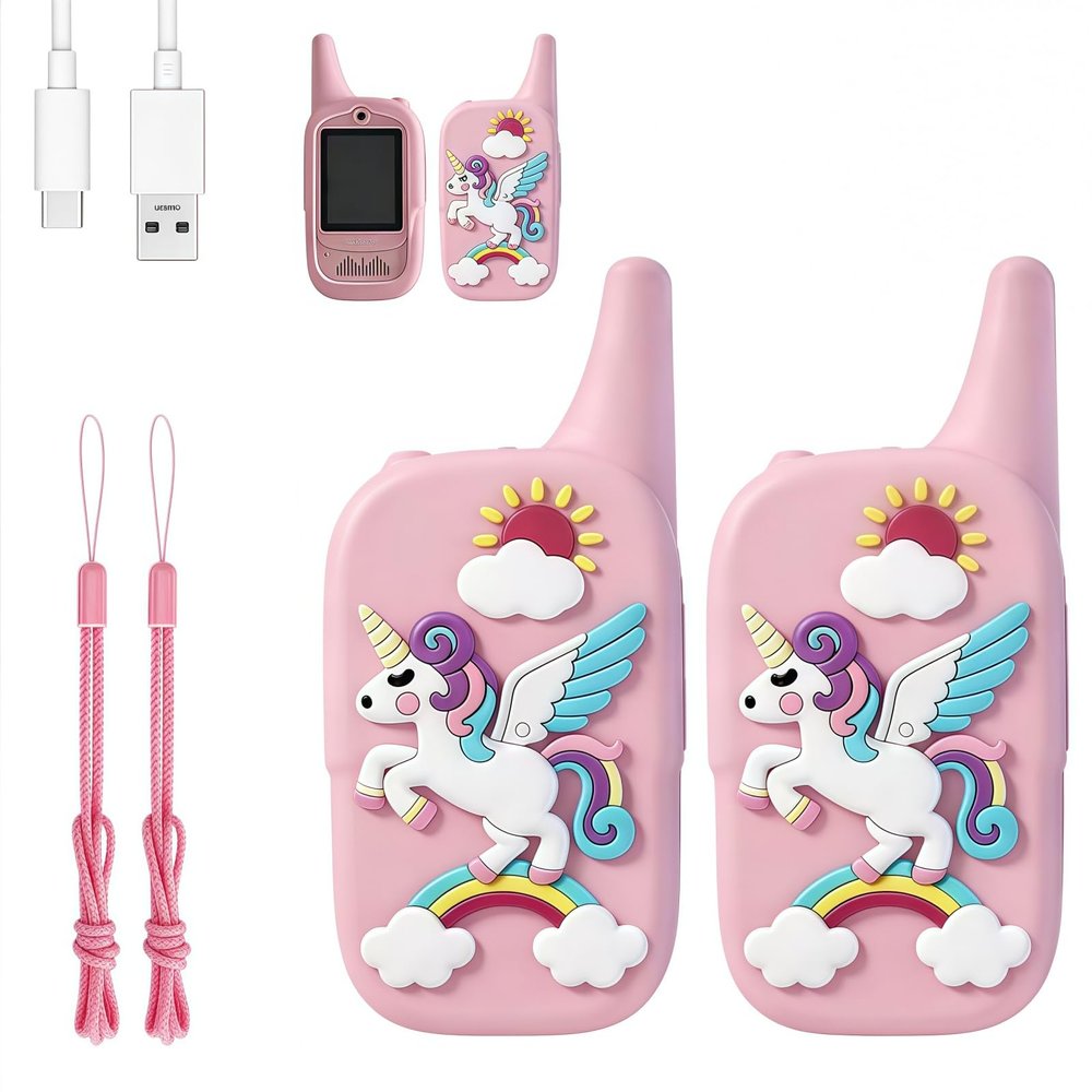Kids Walkie Talkies 2 Pack - Rechargeable Walkie Talkies for Kids with Clear Sound, Long Range Indoor Outdoor Kids Walkie Talkies Toys for 3-12 Year Old Boys Girls, Perfect Birthday Gifta (Pink+Pink)
