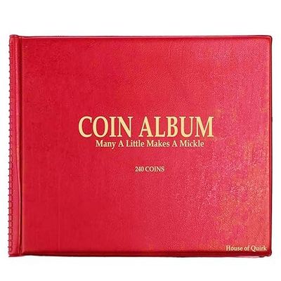 240 Pockets Coin Holder Collection Coin Storage Album Book for Collectors, Money Penny Pocket - Red, Small