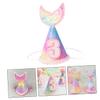 NAMOARLY Glitter Mermaid Party Hat Birthday Crown Cone Hat for 3 Years Rainbow Gradient Tail Design Birthday Party Supplies view 3