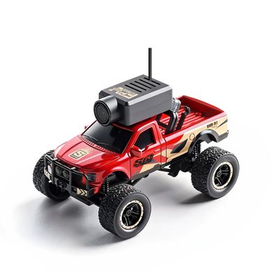 ConGamefun 1/64 Scale Mini RC Truck Model, APP Auto-Pairing Full-Proportional FPV Mini RC Crawler Car with WiFi Camera, Remote Controller, Display Screen, Gift for Adults (RTR/Red)