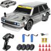 1:24 Scale RC Drift Car with LED Lights, 4WD Remote Control Mini Drift Car with Dual Speed Modes, LED Lights, Extra Drift Tires, USB Rechargeable Hobby RC Car for Teens and Adults (Silver,4*Batteries) view 1