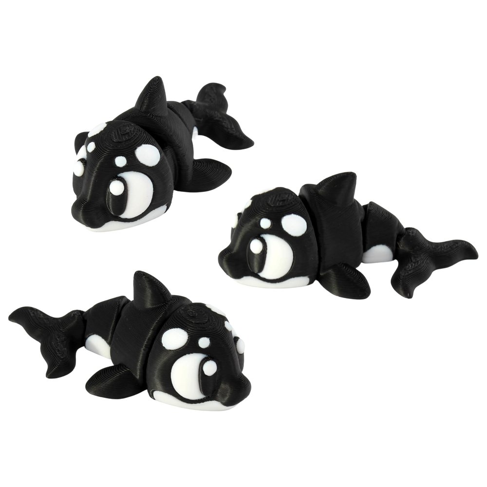 3D Printed Articulated Orca Killer Whale Fidget Toy 3 Pack Flexible Cute Animal Desk Decor, Adult Collectible Figure 3D Printed in USA