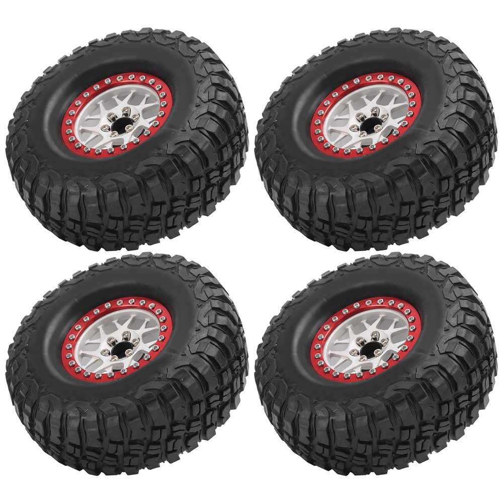 1/10 RC Crawler Car Beadlock Alloy Wheel Rims Rubber Tire Set of 4 Firm Durable High Wear Resistance for Hsp Axial SCX10 D90 RC Hobbyists (White)
