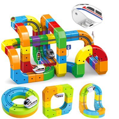 klick Electric Train Set Flexible Race Track-for Kids Ages 3-8 - Modular 3D Flexible Race Track Building Toy with Gravity-Defying 360 Movement, STEM Learning Fun Gift(82pcs[Electric-Train*2] Set)
