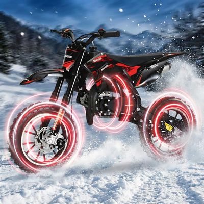 49CC 2 Stroke Dirt Bike, Gas Motorcycle for Kids, Moto De Gasolina para Nios with 10 Inch Off Road Tires, Shock Absorption & Front Rear Disc Brakes, Up to 25 Mph, 330 Lb Load (Red)