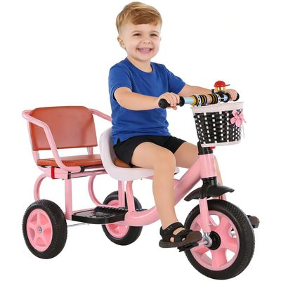 HUAIPU Children Pedal Trike with Seat/Soft and Comfortable Pedal Tricycle Can Take People Two-Seater Toddler Bike,Pink