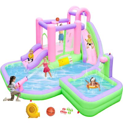 BounBounTime Inflatable Water Slide for Kids Aged 3-10, Water Bounce House with 2 Slides, 2 Splash Pools, 180 x 175 x 80 inches, Blow Up Water Park with 520W Blower, Bouncy Castle for Backyard