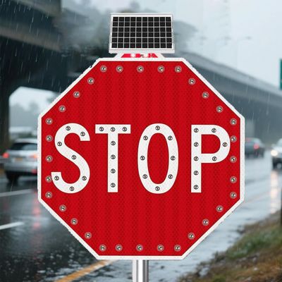 24/30 Inch Solar Powered Stop Flashing Traffic Sign, Lighted Illuminated LED Road Sign, Engineering Grade High Strength Membrane