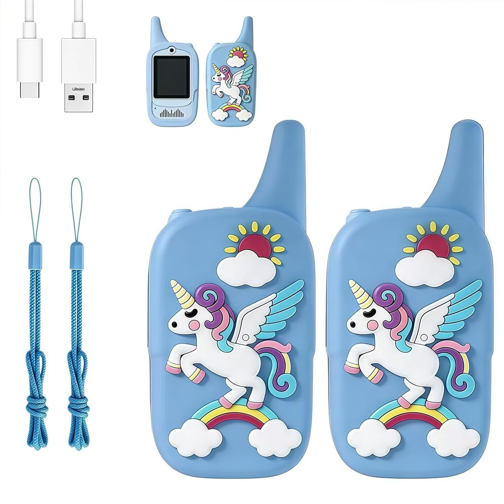 Kids Walkie Talkies 2 Pack - Rechargeable Walkie Talkies for Kids with Clear Sound, Long Range Indoor Outdoor Kids Walkie Talkies Toys for 3-12 Year Old Boys Girls, (Blue+Blue)
