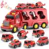 KIZONLY Fire Truck Toys for Toddler 1-3 3-5, Transport Car with Light Sound, 7-in-1 Fire Car Carrier Vehicle Set for Girls 1 2 3 4 5 6 Years Old, Birthdays Gifts for Kids Girls Aged 3-9 view 1