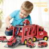 KIZONLY Fire Truck Toys for Toddler 1-3 3-5, Transport Car with Light Sound, 7-in-1 Fire Car Carrier Vehicle Set for Girls 1 2 3 4 5 6 Years Old, Birthdays Gifts for Kids Girls Aged 3-9 view 2