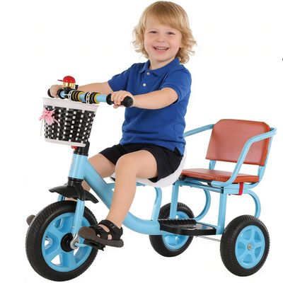 HUAIPU Children Pedal Trike with Seat/Soft and Comfortable Pedal Tricycle Can Take People Two-Seater Toddler Bike,Blue