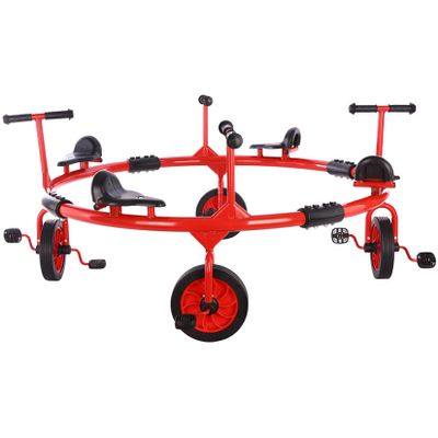 HUAIPU Tricycle Merry Go Round Bicycle for Kindergarten Indoor Outdoor Heavy-Duty Circular Pedal Cart 360 Spin for Kindergarten Playground Daycare,Red,4 People