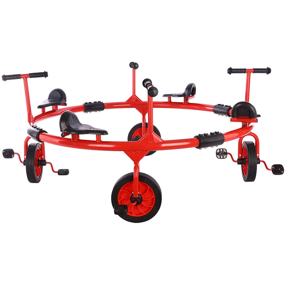 HUAIPU Tricycle Merry Go Round Bicycle for Kindergarten Indoor Outdoor Heavy-Duty Circular Pedal Cart 360 Spin for Kindergarten Playground Daycare,Red,4 People
