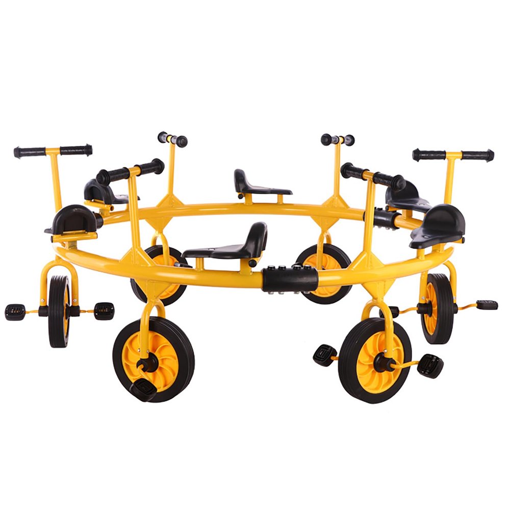 HUAIPU Tricycle Merry Go Round Bicycle for Kindergarten Indoor Outdoor Heavy-Duty Circular Pedal Cart 360 Spin for Kindergarten Playground Daycare,Yellow,6 People
