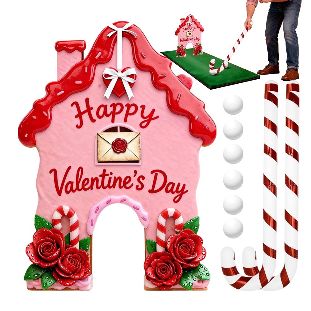 2026 Gingerbread Candy Cane Valentine's Day Golf Game Set, Funny Portable Indoor Outdoor Holiday Mini Toy, with Club & Balls,for Family Gatherings, Indoor Home and Office Entertainment.