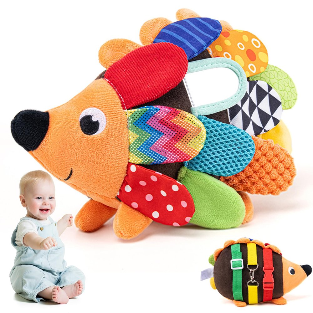 3D Flip Owl Stuffed Animal, Assemble-Your-Own Hedgehog Stuffed Animal Toys, Sensory Buckle Toy, Develop Baby Motor Skills, for 3+Months Boy Girl Shower Gifts (Hedgehog)