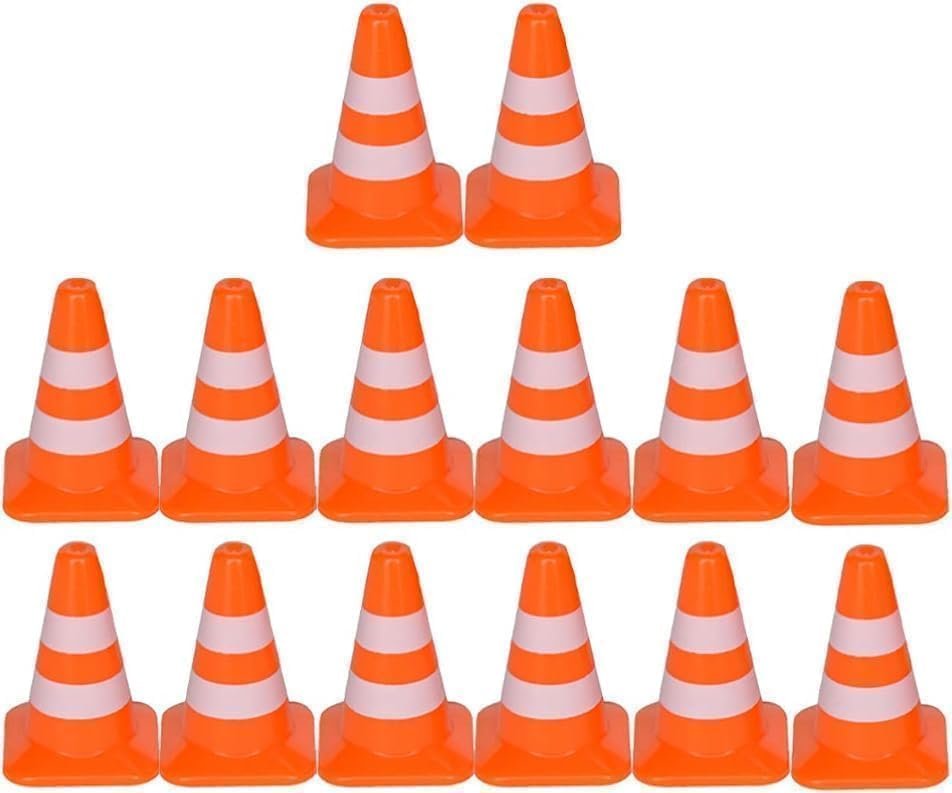 14Pcs Miniature Traffic Cones for Dollhouse, Plastic Road Sign Educational Construction Model