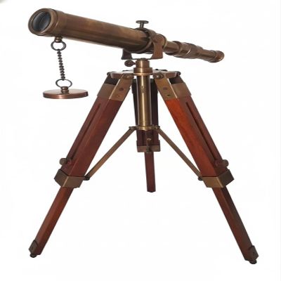 12 Inch Antique Brass Telescope with Wooden Tripod Stand  Nautical Marine Spyglass, Vintage Decorative Telescope for Home Dcor, Office Display, Gift & Collectible