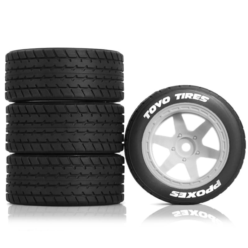 1/10 1/14 RC On-Road Drift Wheel Tires 2.36in OD Tamiya M-Chassis Tread Tyres w/Foam 12mm Hex Fit for 1/10 Tamiya M08/05/06 MF-01X 1/14 Hyper 14303 14304 14210 (White 5)