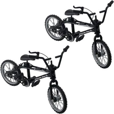 2Pcs Black 1/18 Diecast Bike Action Figure,Mini Finger Mountain Bike Bicycle Art Crafts Desktop Decor Finger Bikes