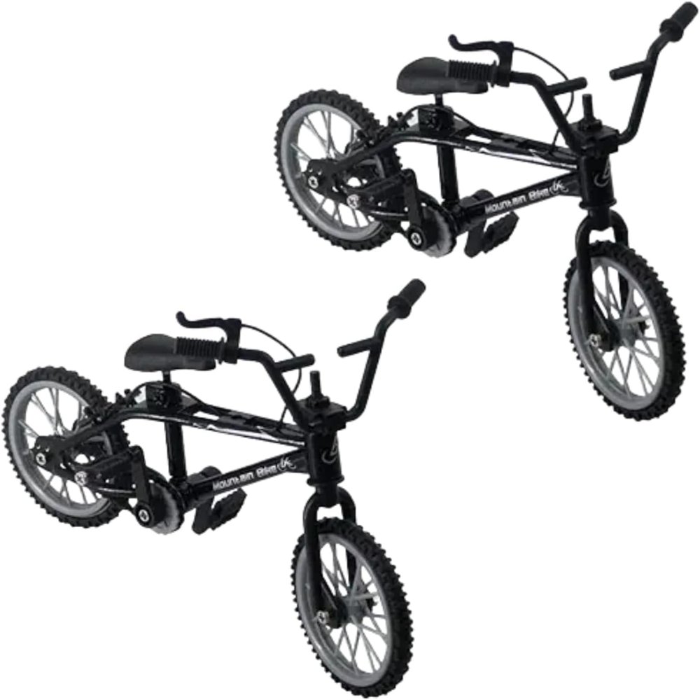 2Pcs Black 1/18 Diecast Bike Action Figure,Mini Finger Mountain Bike Bicycle Art Crafts Desktop Decor Finger Bikes