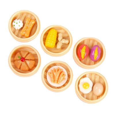 HONITANO 6Pcs Miniature Steamed Food Play Set Pretend Mini Food Decor for for Kitchen and Cooking Play