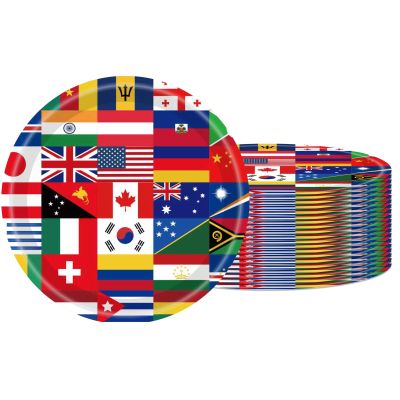 20Pcs 9 Inch International Party Plates World Flags Disposable Paper Plates International Flags Decorations Paperplates, for Global Festival,Olympics,Travel Trip Around the Globe Retirement Party