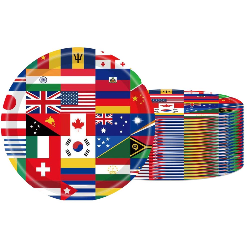 20Pcs 9 Inch International Party Plates World Flags Disposable Paper Plates International Flags Decorations Paperplates, for Global Festival,Olympics,Travel Trip Around the Globe Retirement Party