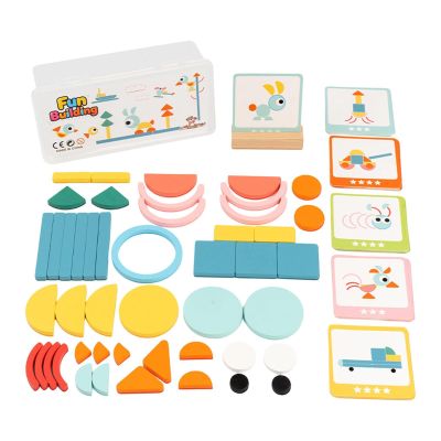 Chosertory Wooden Pattern Blocks Tangram Shape Puzzle Set Portable Intelligence Development