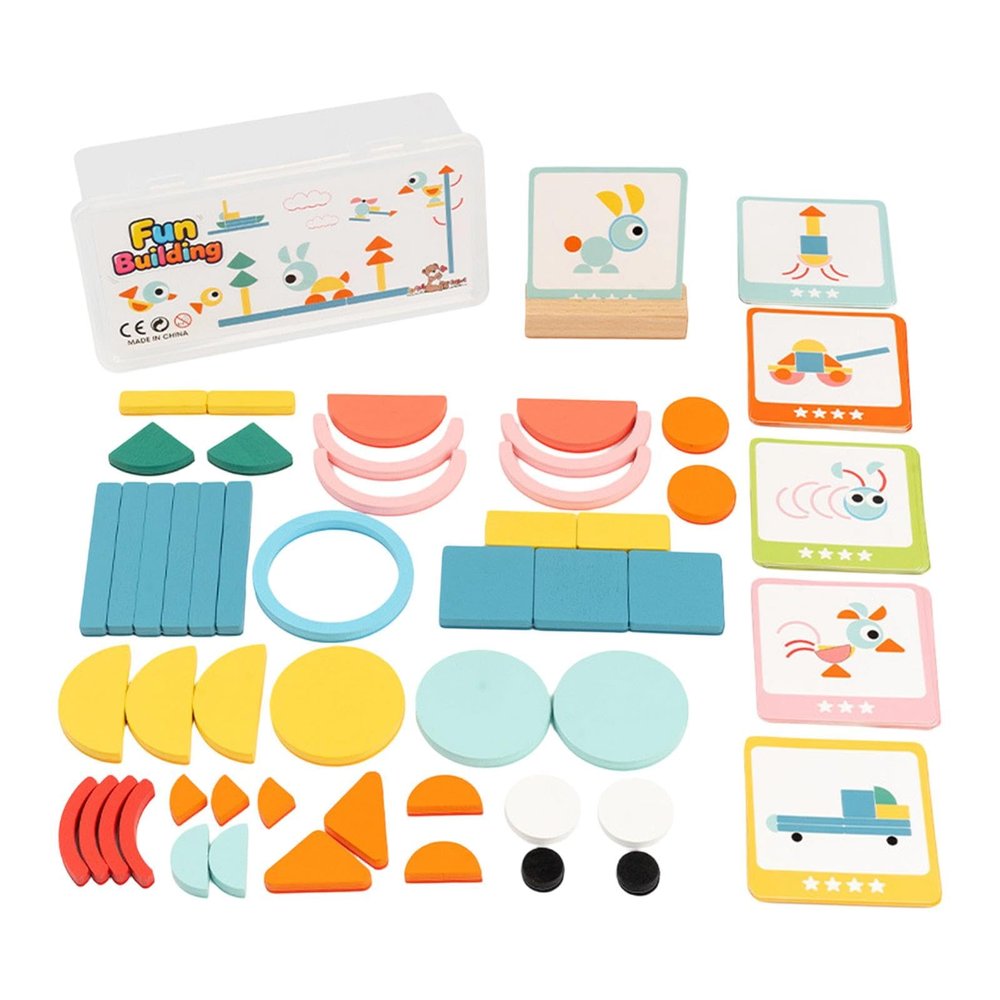 Chosertory Wooden Pattern Blocks Tangram Shape Puzzle Set Portable Intelligence Development
